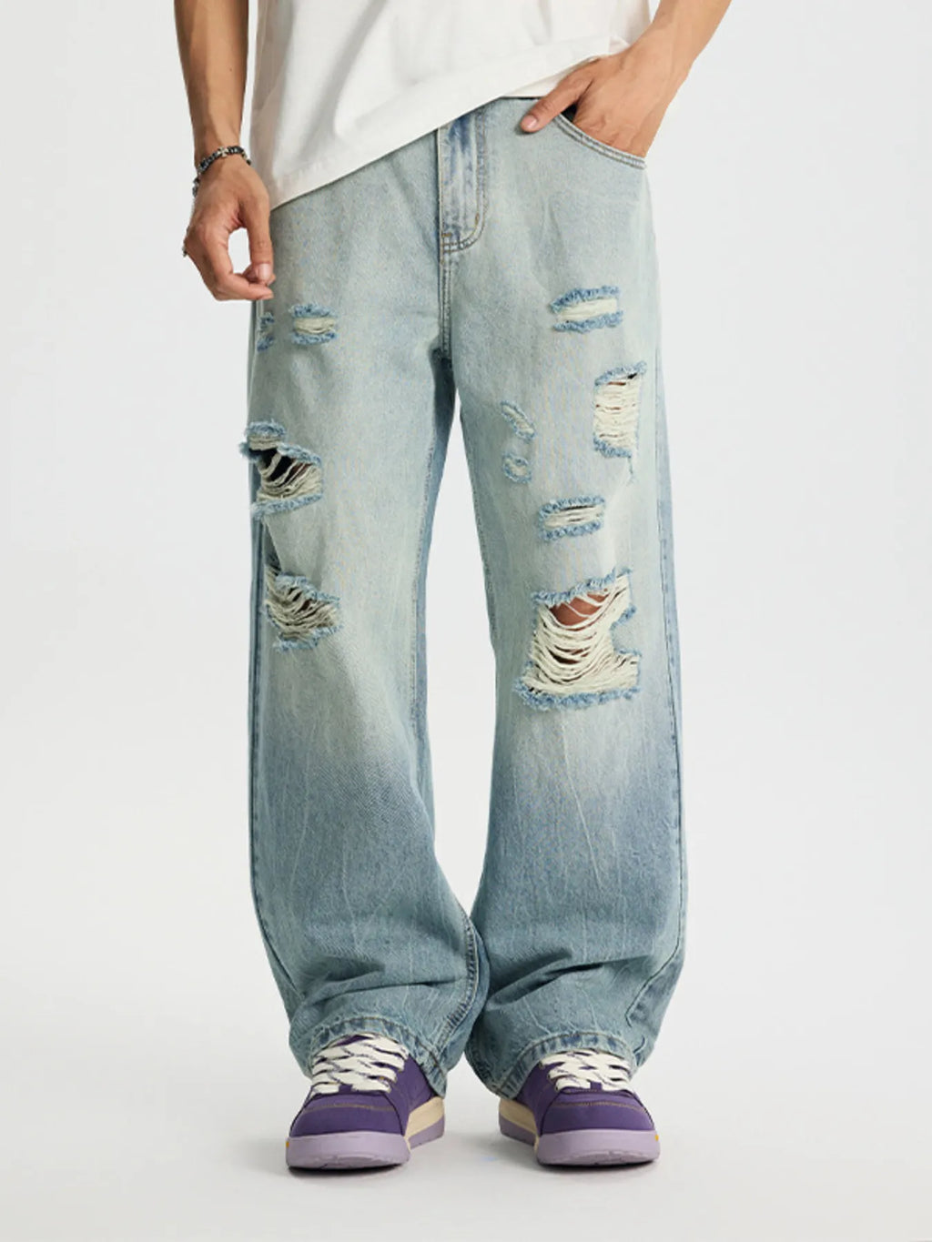 Men's Full Size Distressed Wide Leg Jeans Plus Size