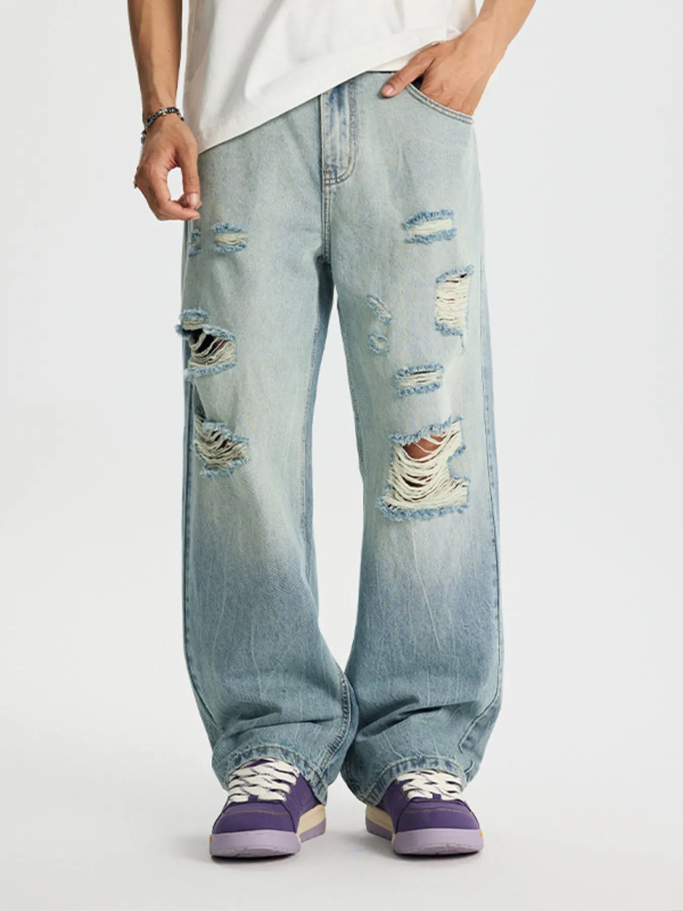 Men's Full Size Distressed Wide Leg Jeans Plus Size