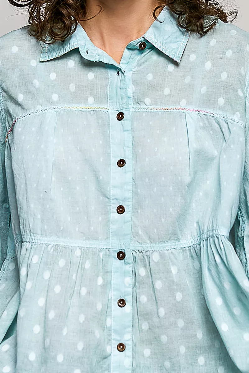 POL Tonal Dot Weave Textured Button Front Shirt
