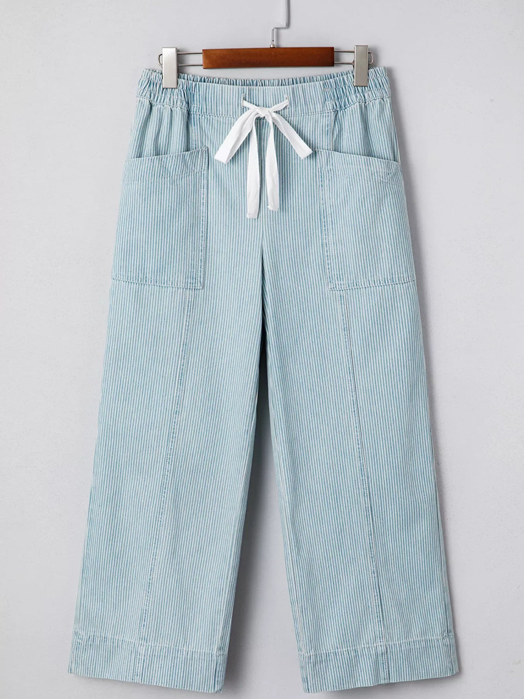 Stripe Mid Rise Drawstring Waist Jeans