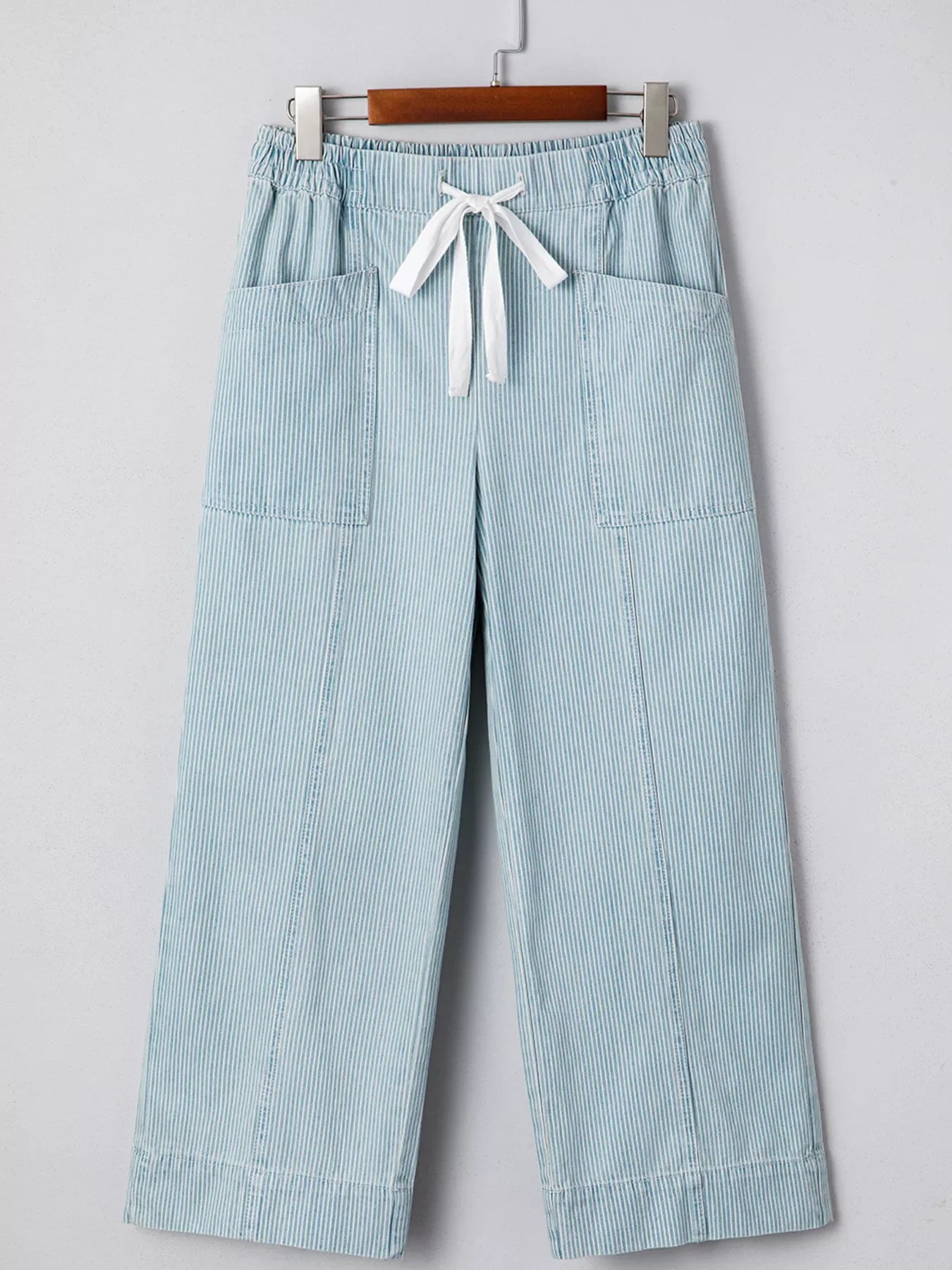 Stripe Mid Rise Drawstring Waist Jeans