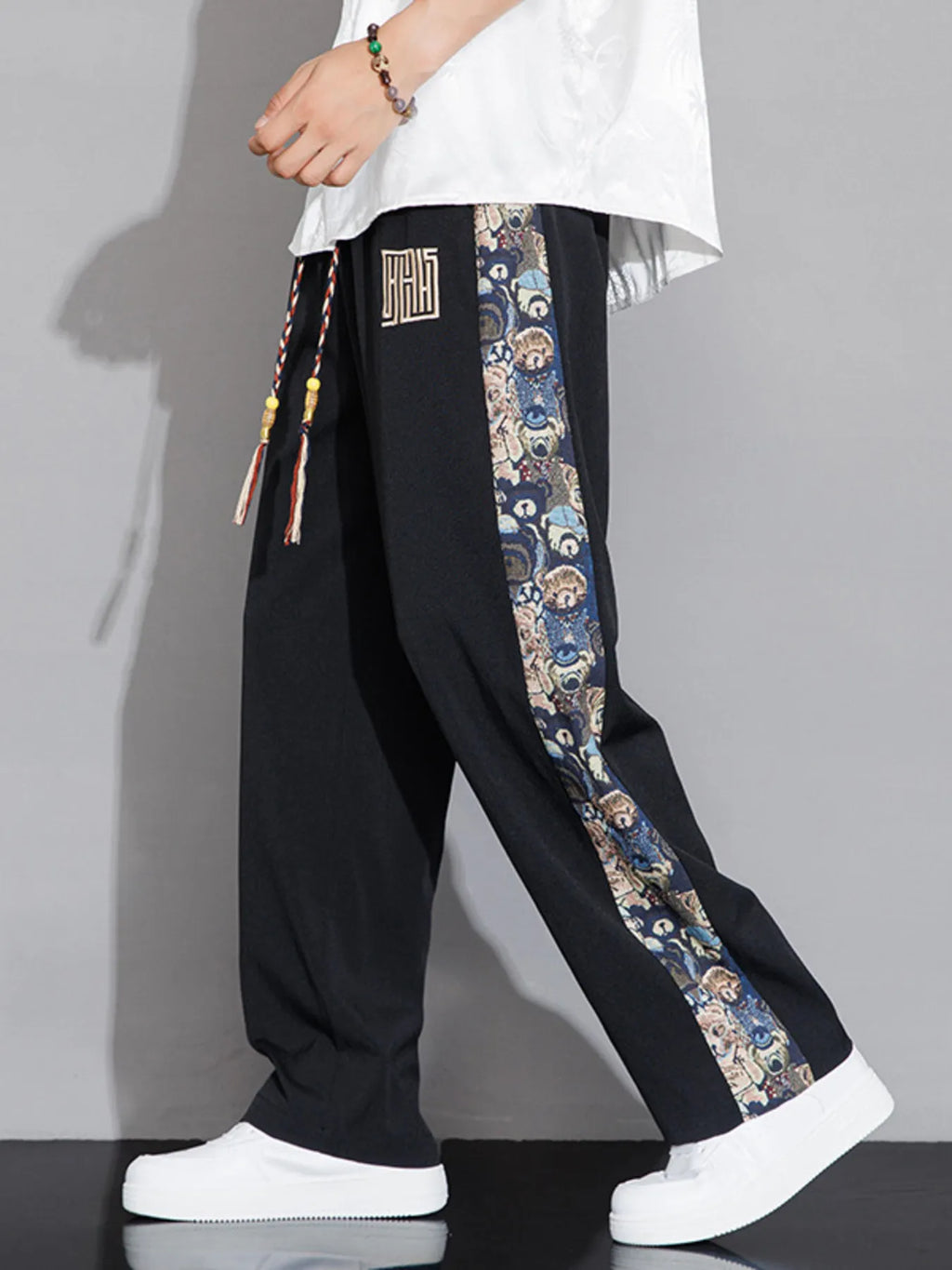 Men's Full Size Printed Side Stripe Loose Pants Plus Size