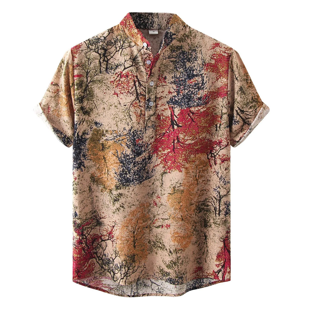Men's Printed Button Detail Short Sleeve Blouse