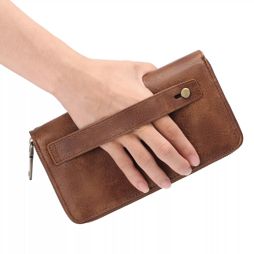 Vintage Style Double Zipper Leather Wallet