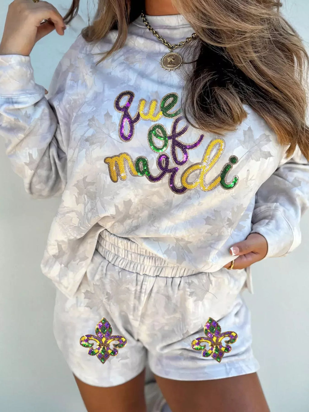 Queen of Mardi Gras Top and Shorts Set
