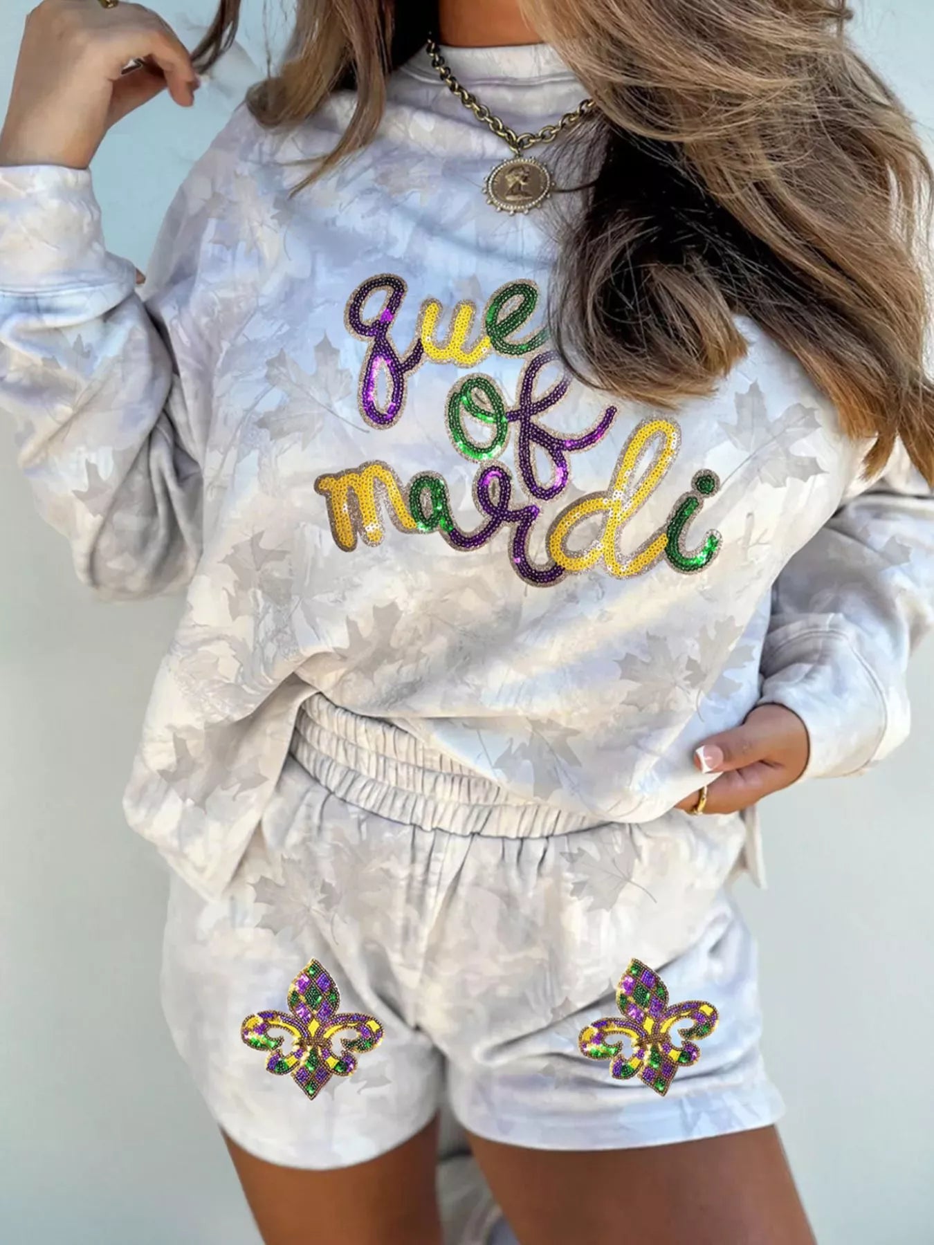 Queen of Mardi Gras Top and Shorts Set