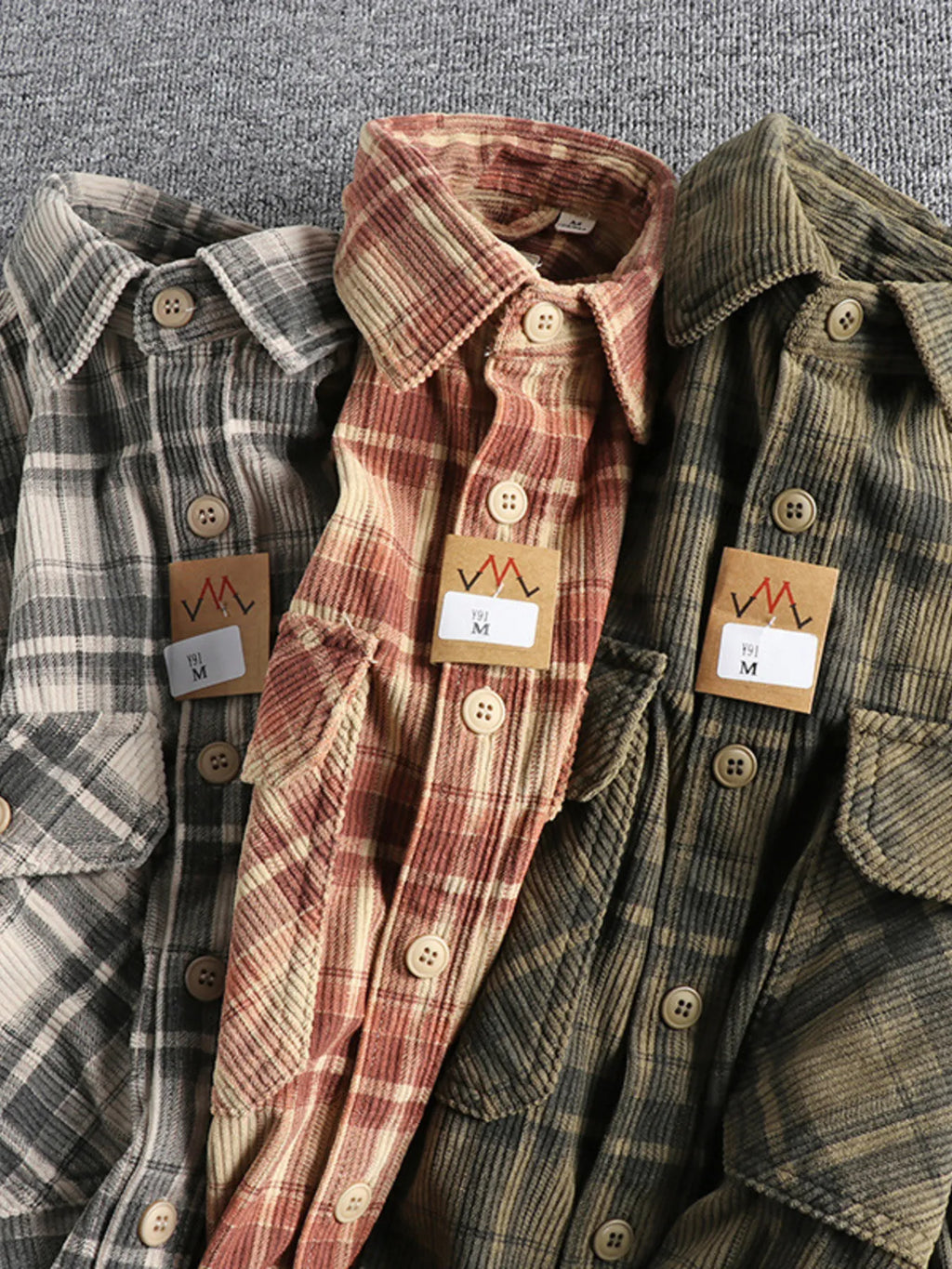 Men's Plus Size Button Down Plaid Corduroy Shirt with Chest Pockets