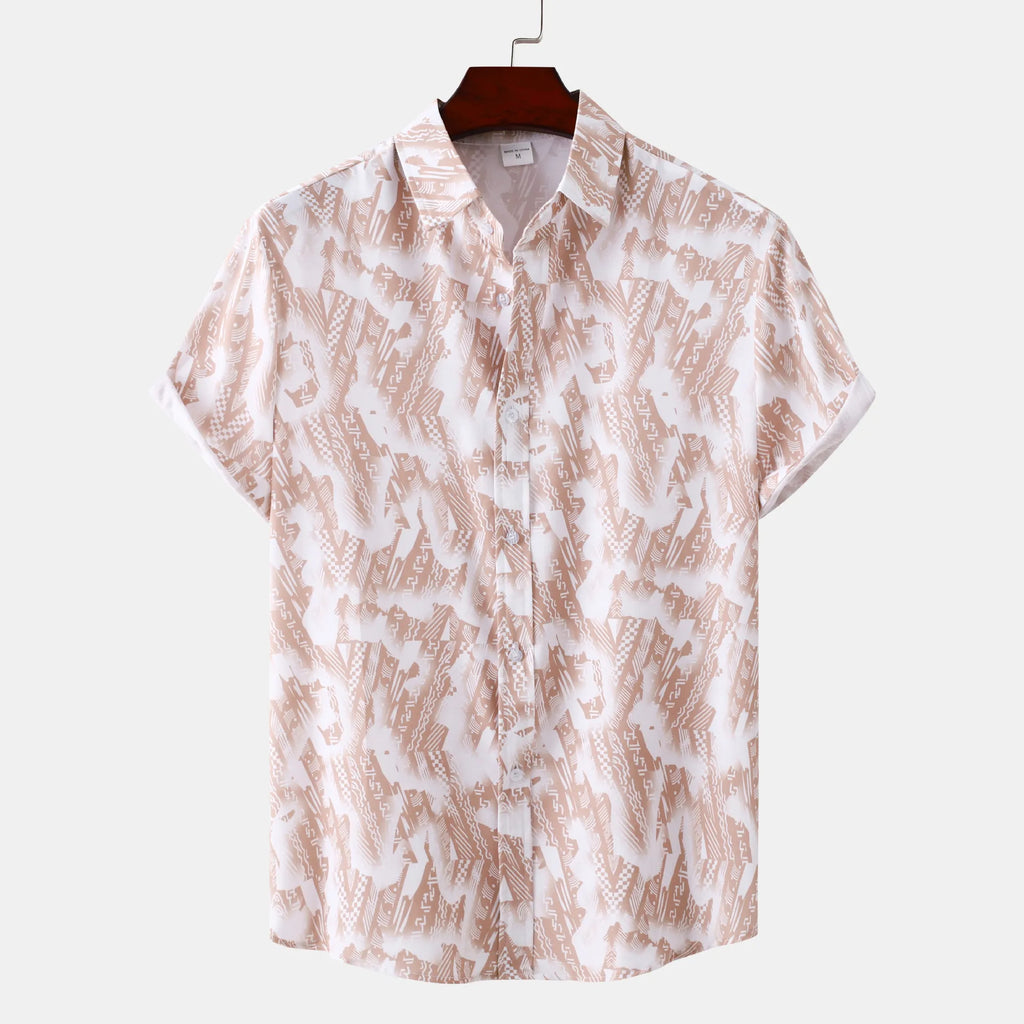 Men's Plus Size Printed Short Sleeve Button-Up Shirt