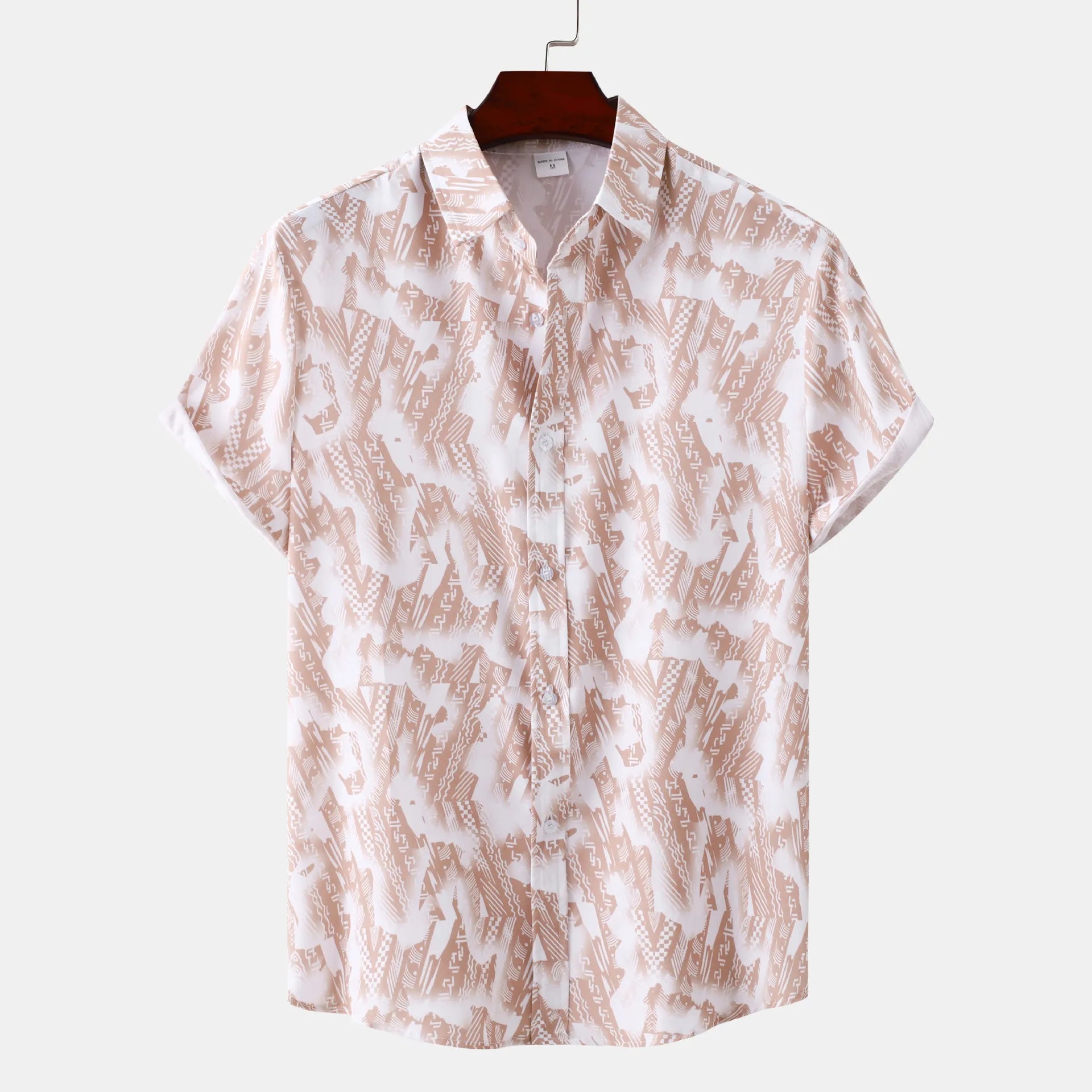 Men's Plus Size Printed Short Sleeve Button-Up Shirt