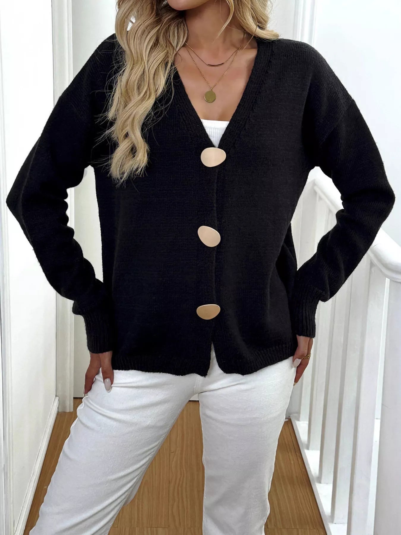 Button-Down V-Neck Cardigan