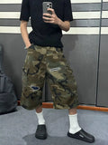 Men's Full Size Camouflage Cargo Denim Shorts with Distressed Details Plus Size