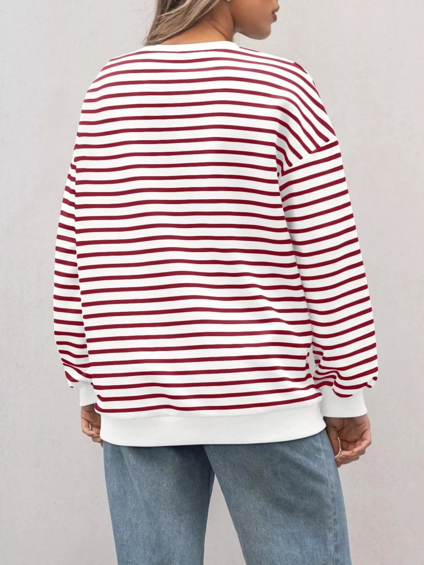 Striped Round Neck Oversized Casual Sweatshirt