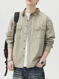 Men's Plus Size Button Up Shacket with Dual Chest Pockets