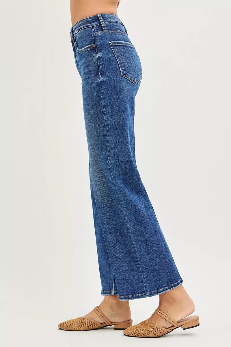 RISEN Tummy Control High Rise Ankle Straight Jeans with Crease Line