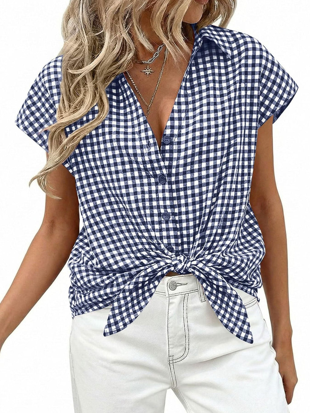 Gingham Print Button-Down Shirt