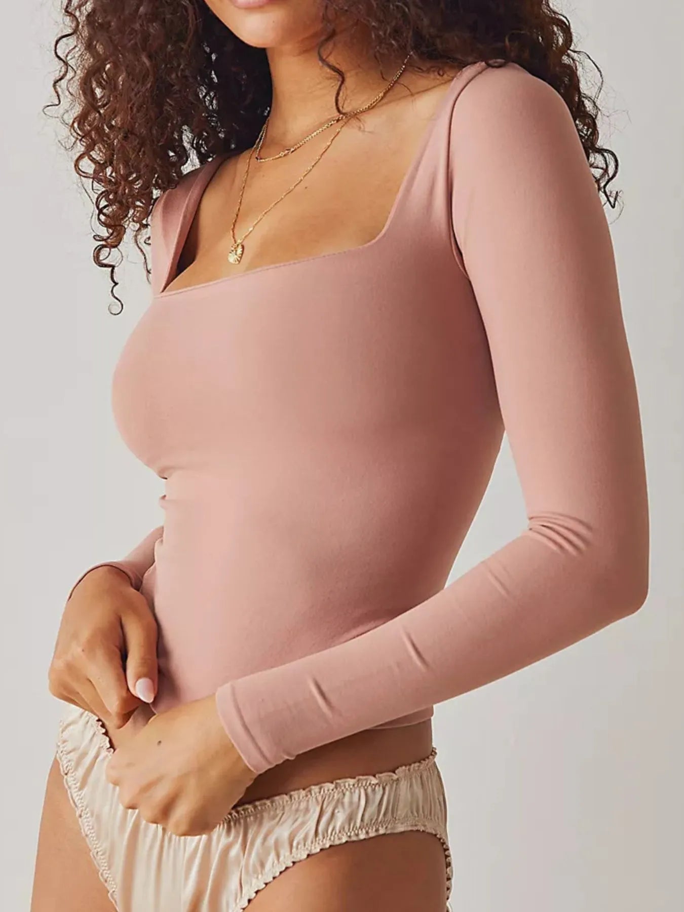 Square Neck Fitted Long Sleeve T-Shirt