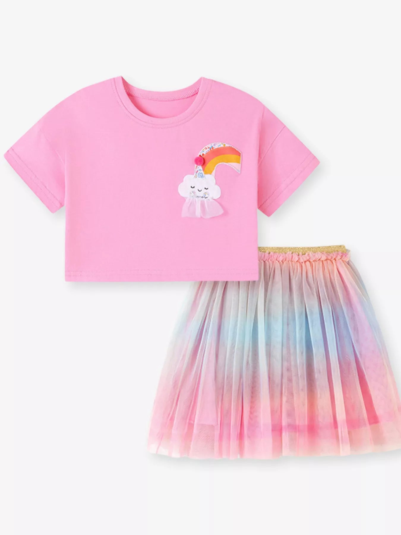 Children's Rainbow Cloud Applique Top and Tulle Skirt Set