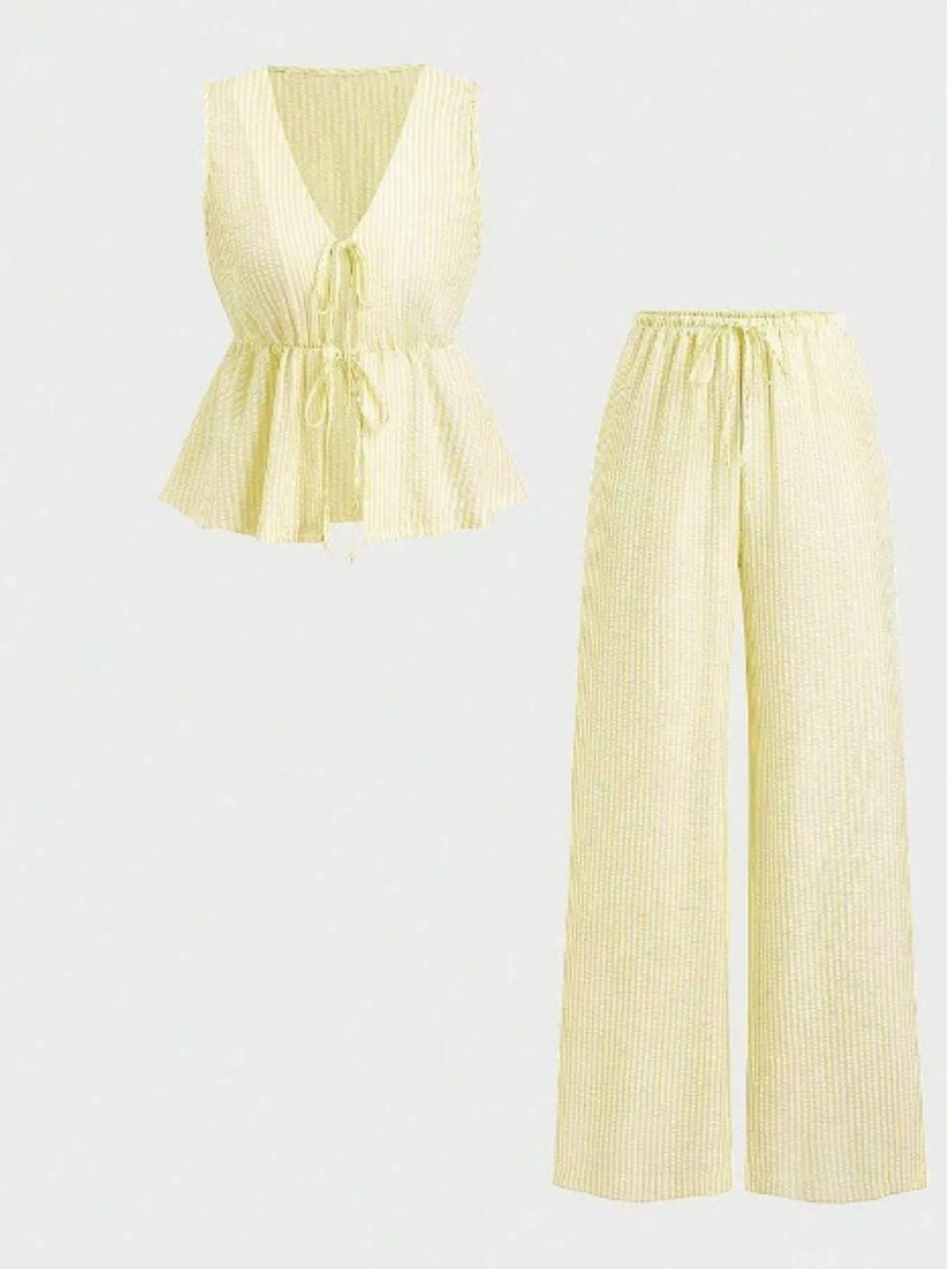 Striped Tie-Front Sleeveless Top and Pants Set