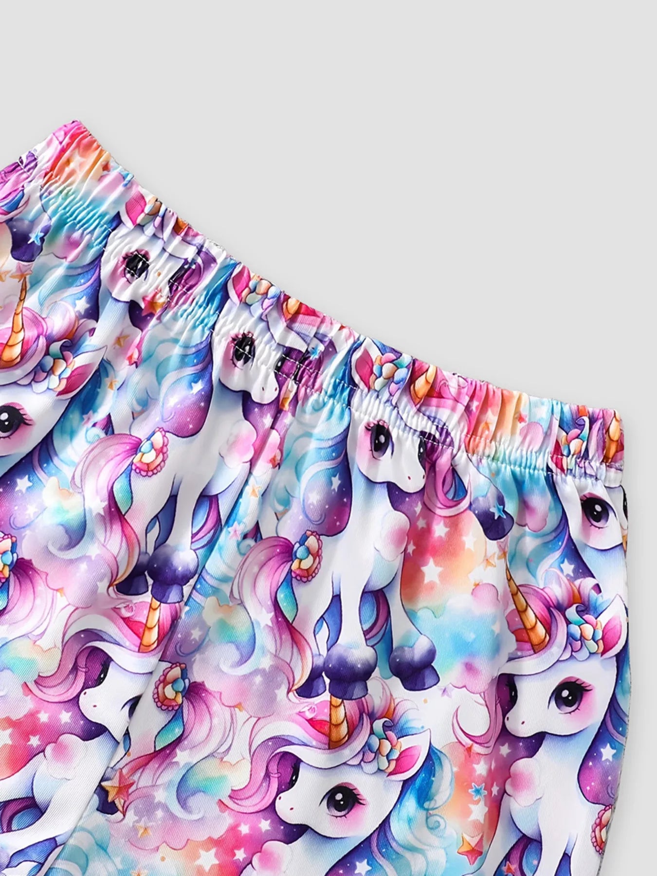Children's Unicorn Print Ruffle Sleeve Top and Shorts Set