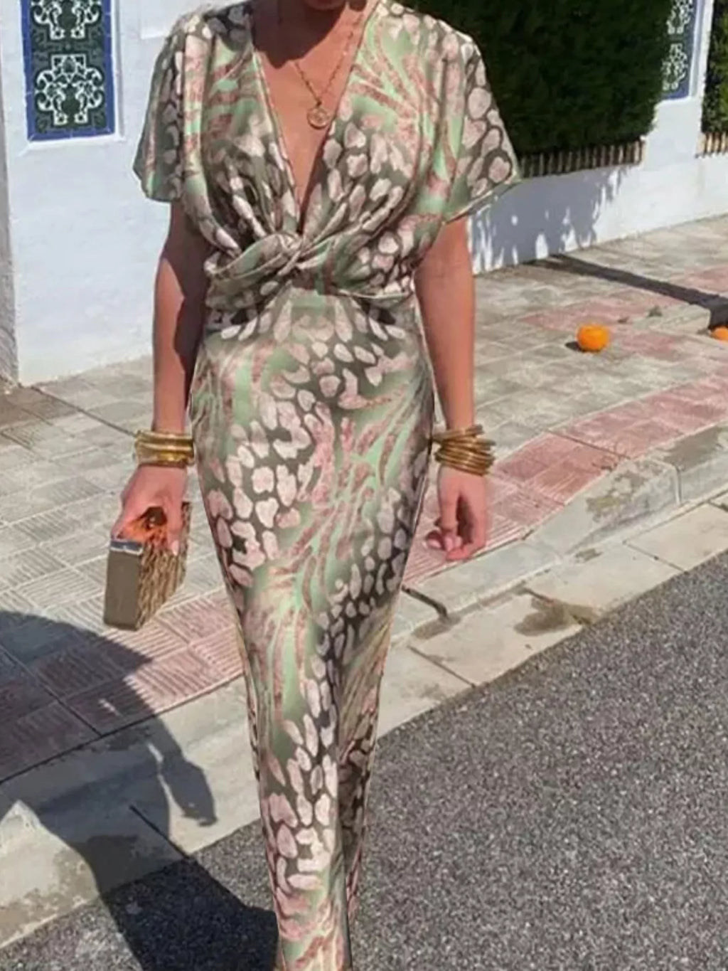 Full Size Twist-Front Animal Print Maxi Dress Plus Size