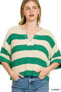 Zenana Split Neck Stripe Sweater