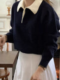 Polo Collar Dropped Shoulder Sweater