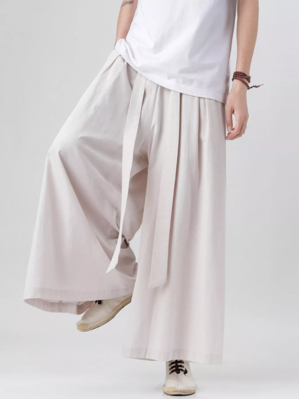 Men's Plus Size Wide Leg Pants with Tie Waist