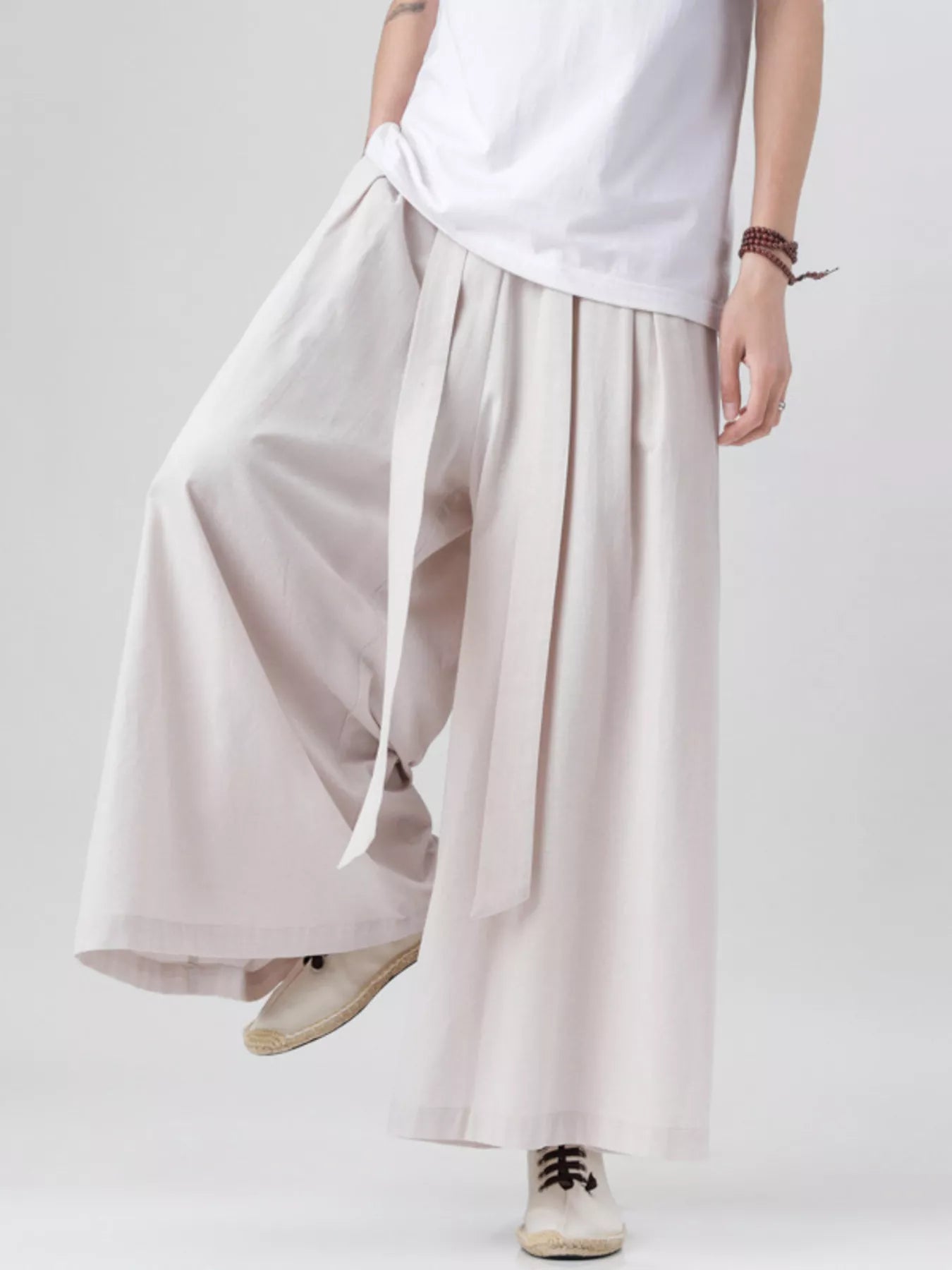 Men's Plus Size Wide Leg Pants with Tie Waist