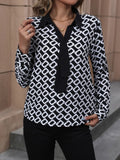 Perfee Printed Collared Neck Long Sleeve Shirt