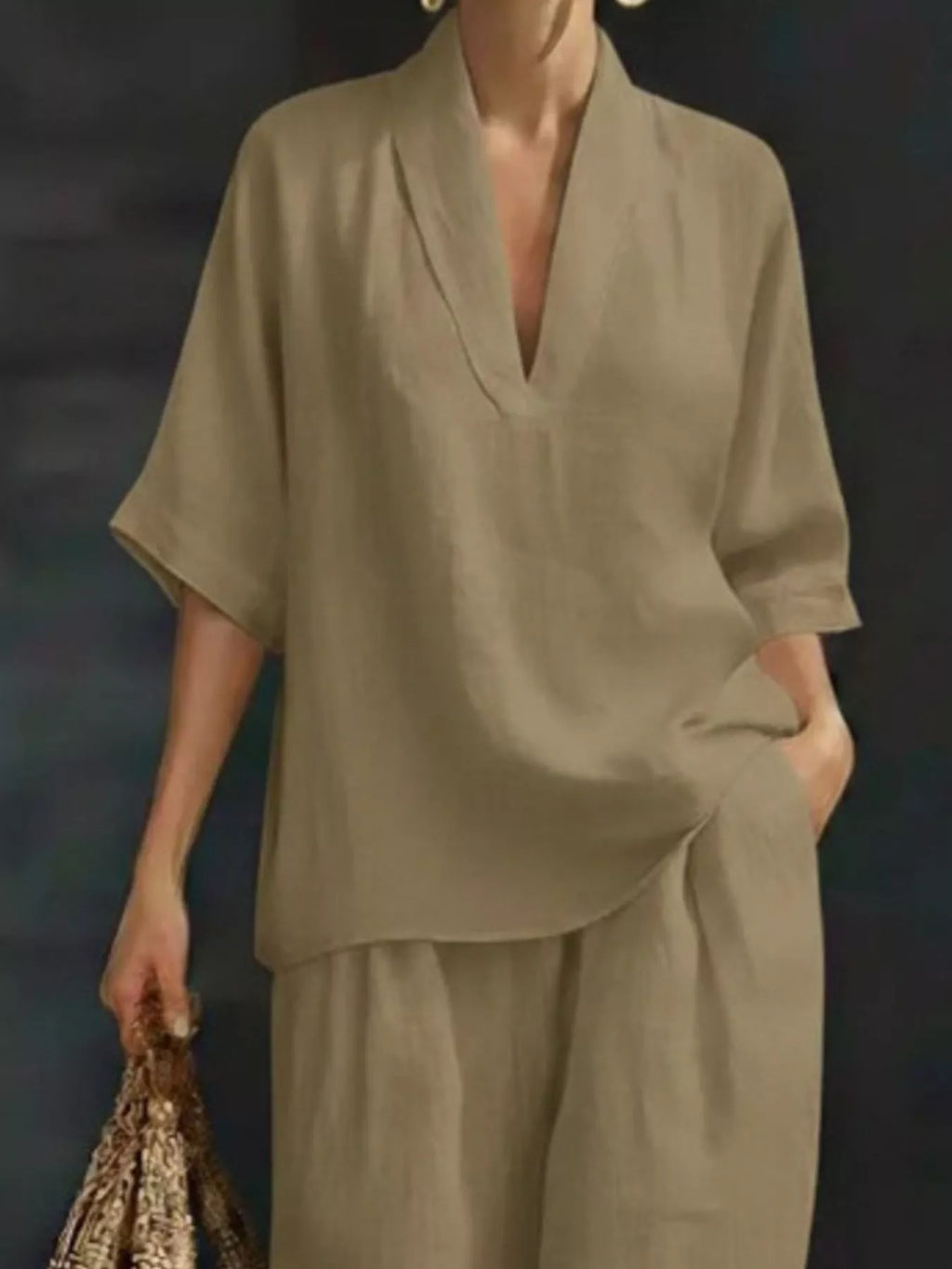 Full Size Half Sleeve Top and Wide Leg Pants Set Plus Size