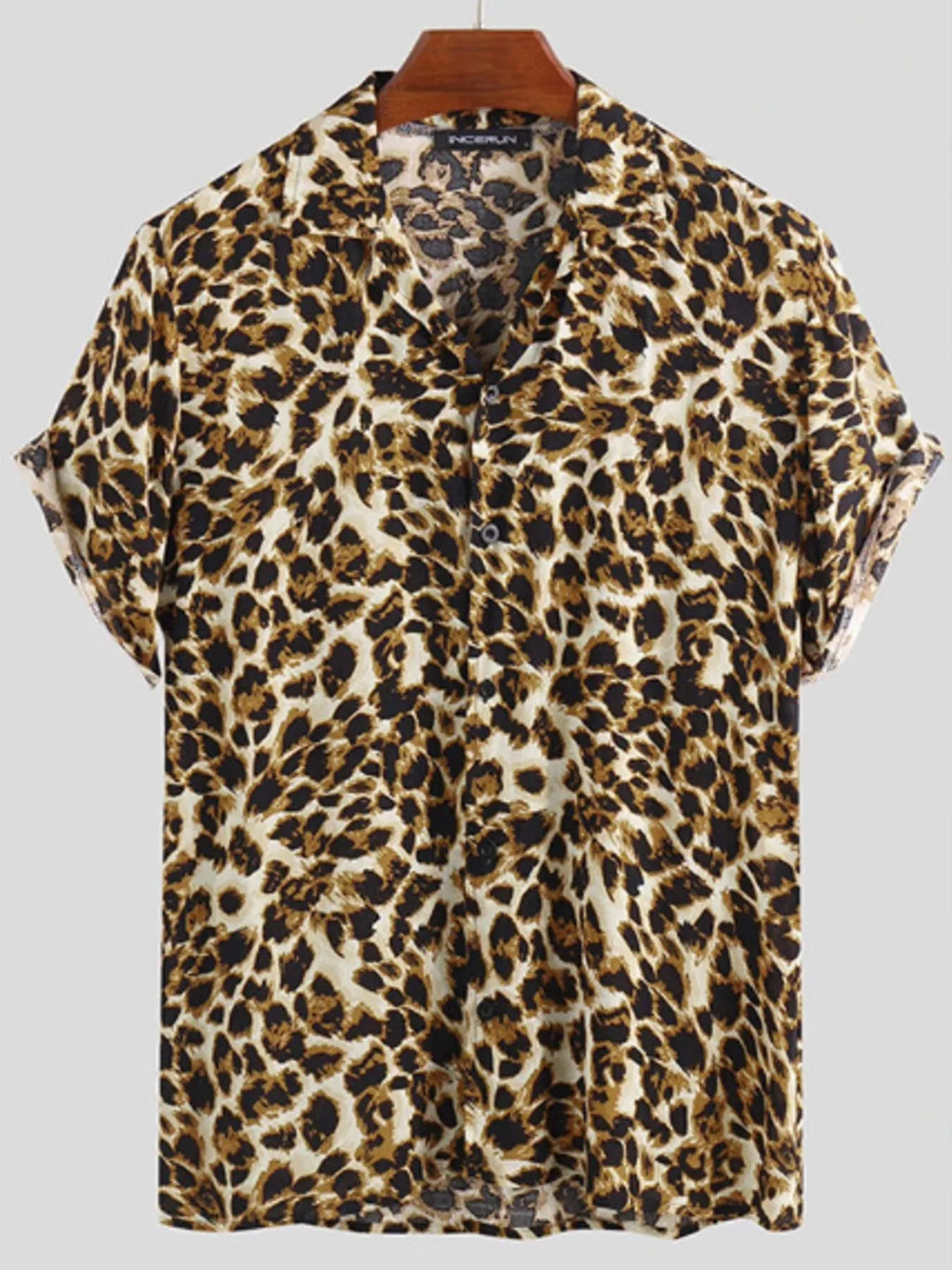 Men's Full Size Leopard Print Short Sleeve Shirt Plus Size