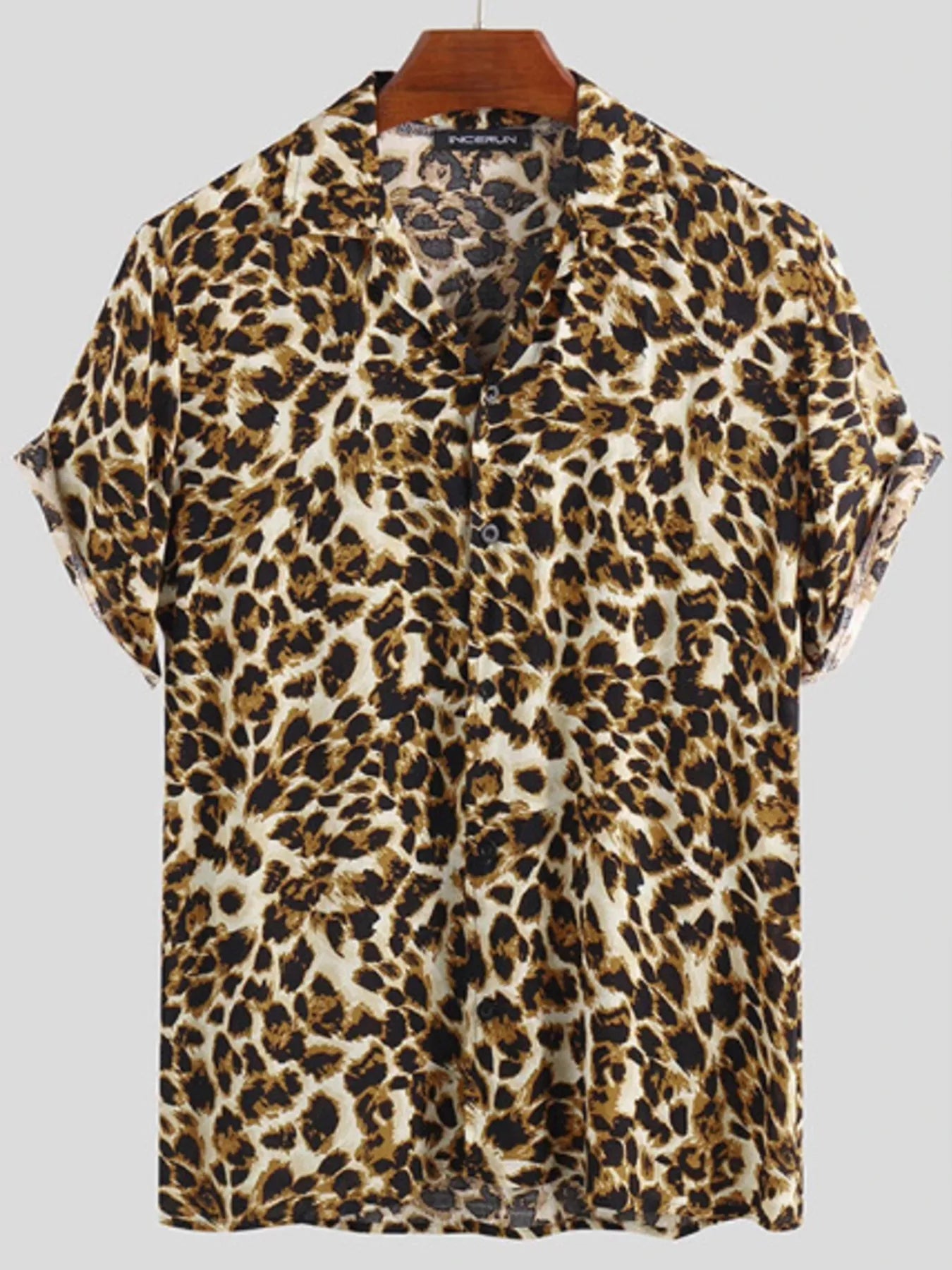 Men's Full Size Leopard Print Short Sleeve Shirt Plus Size