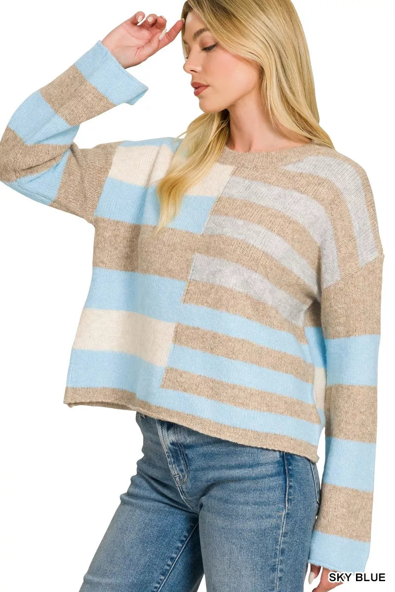 Zenana Lightweight Wool Blend Color Block Sweater
