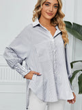 Striped Collared Neck Long Sleeve Shirt