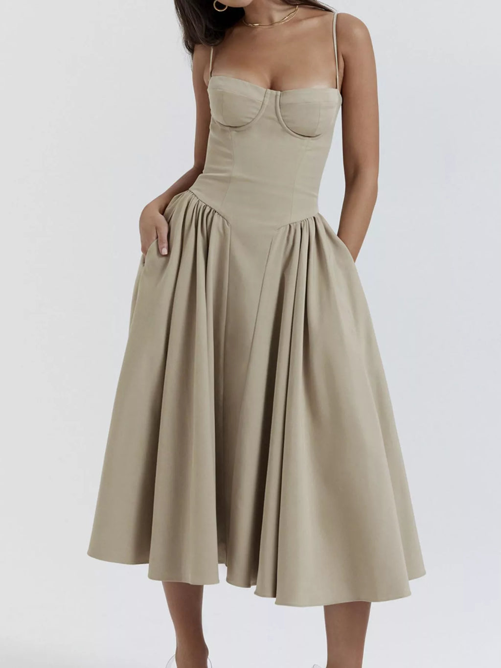 Sweetheart Neck Midi Cami Dress