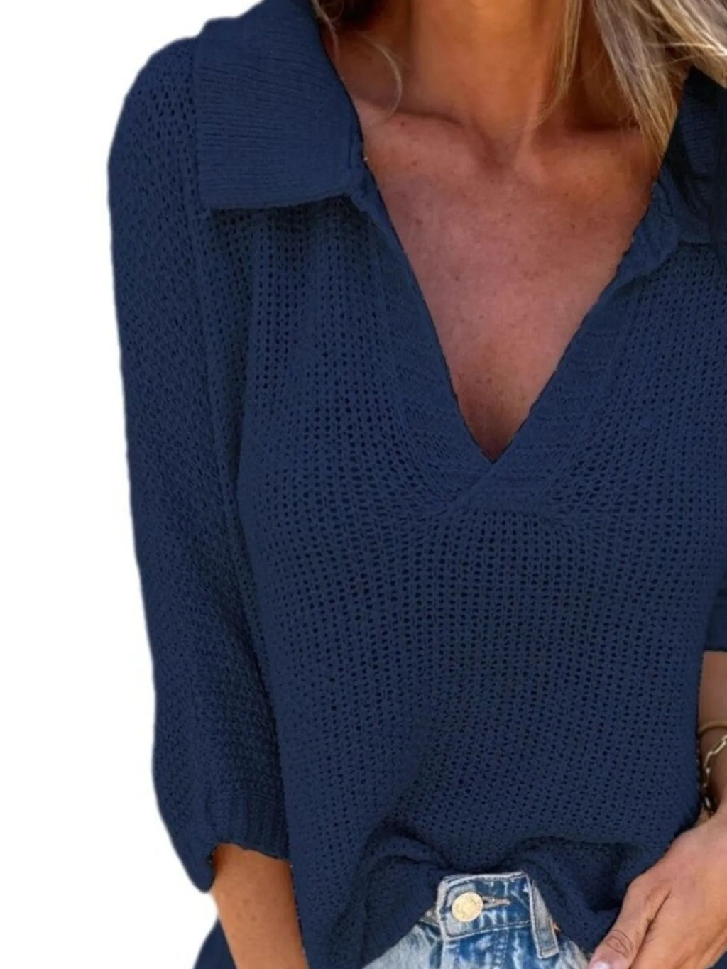 Full Size Johnny Collar Loose Knit Sweater Plus Size