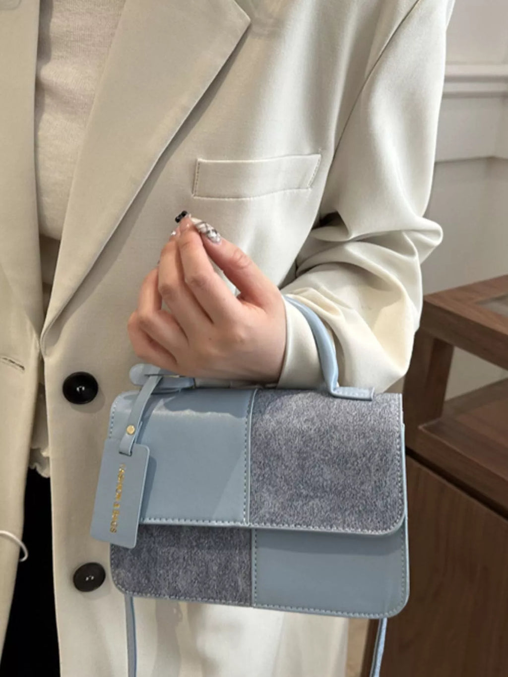 Color Block Flap Crossbody Bag with Top Handle