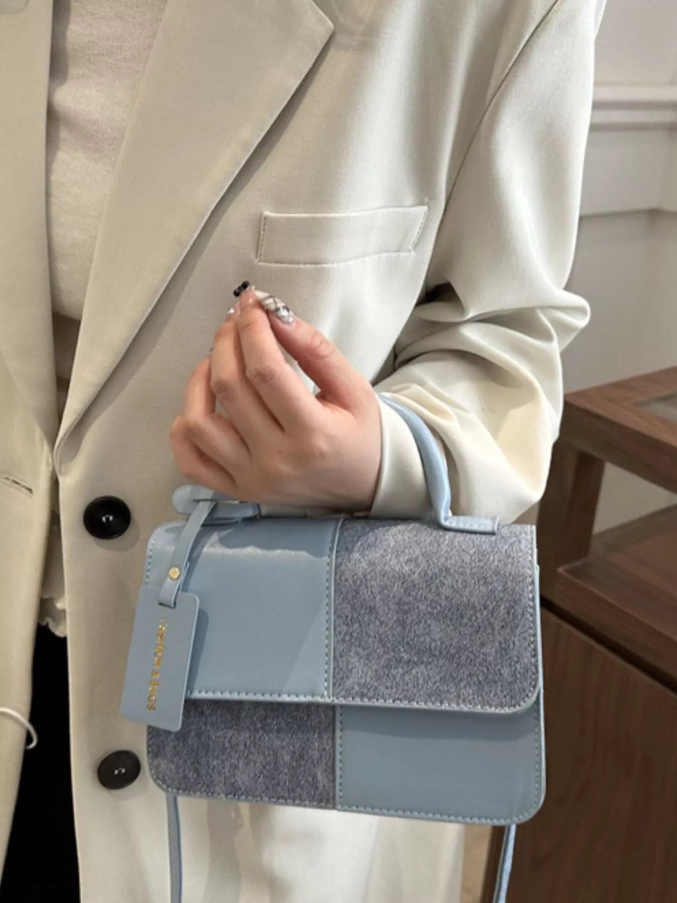 Color Block Flap Crossbody Bag with Top Handle