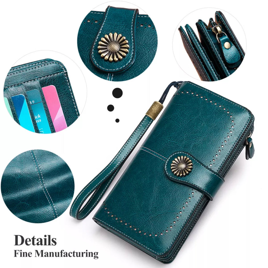 Vintage Style Leather Long Wallet