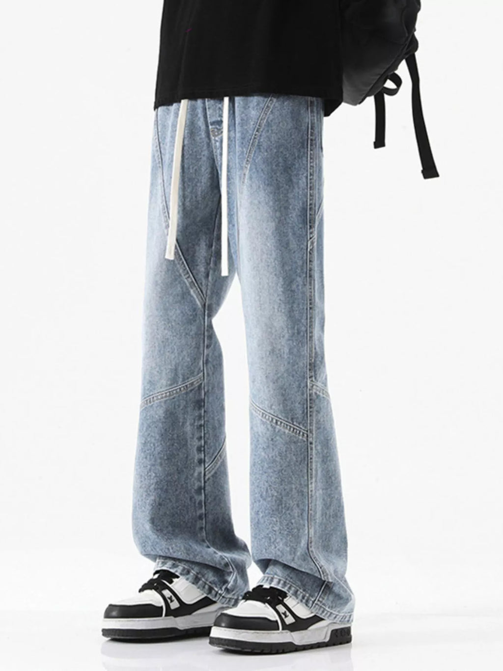 Men's Full Size Drawstring Wide Leg Jeans Plus Size