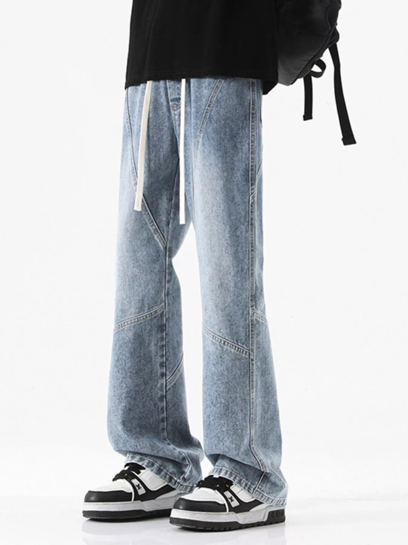 Men's Full Size Drawstring Wide Leg Jeans Plus Size