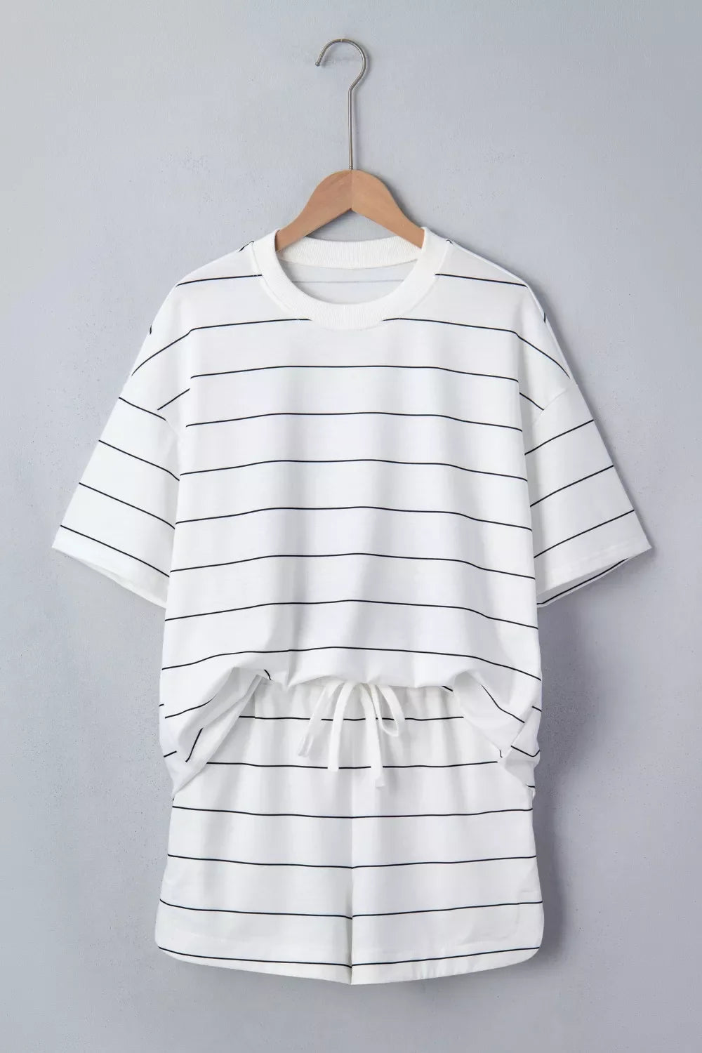 Stripe Half Sleeve Tee and Drawstring Shorts Set