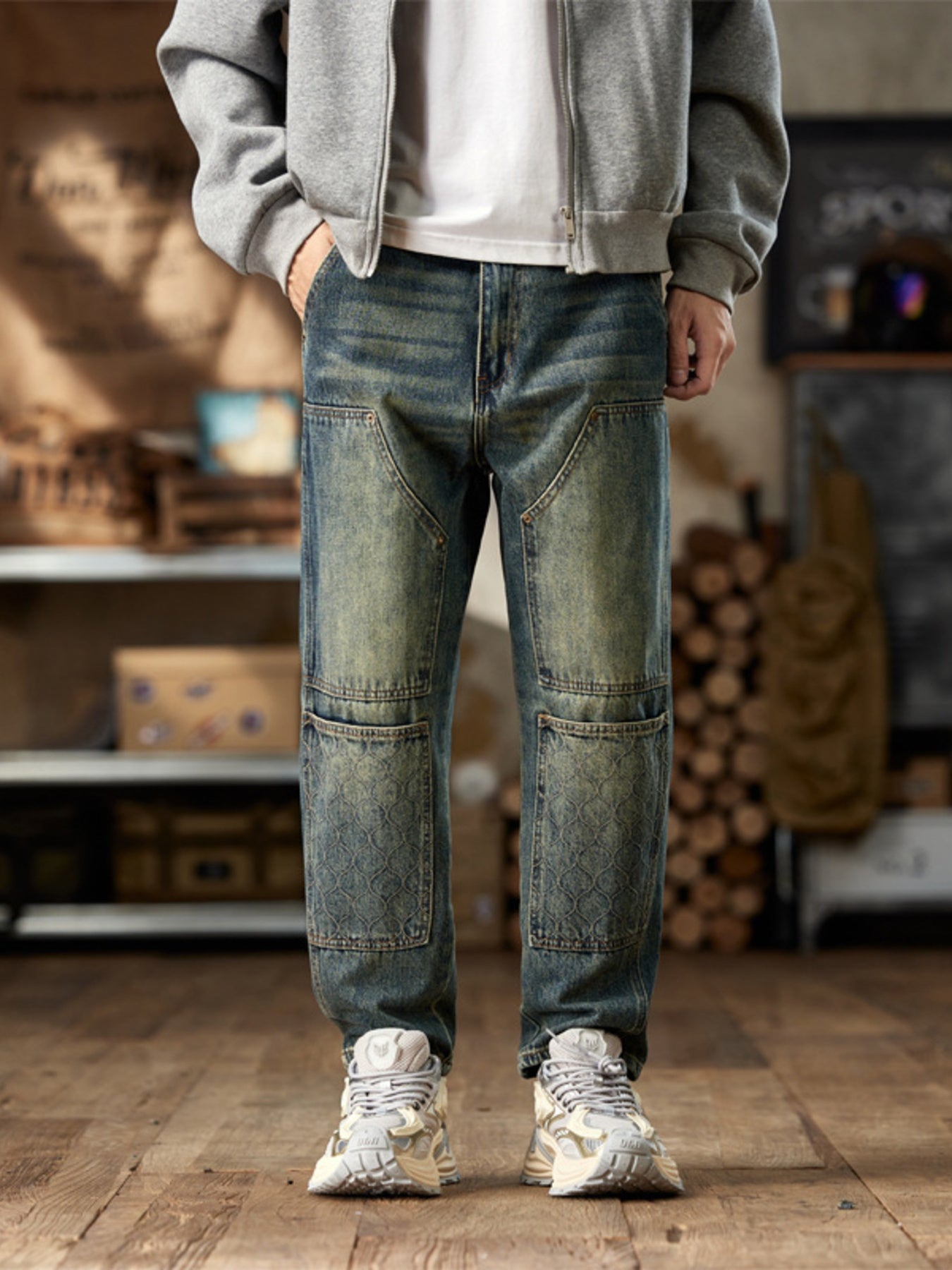 Men's Vintage Wash Straight Leg Jeans