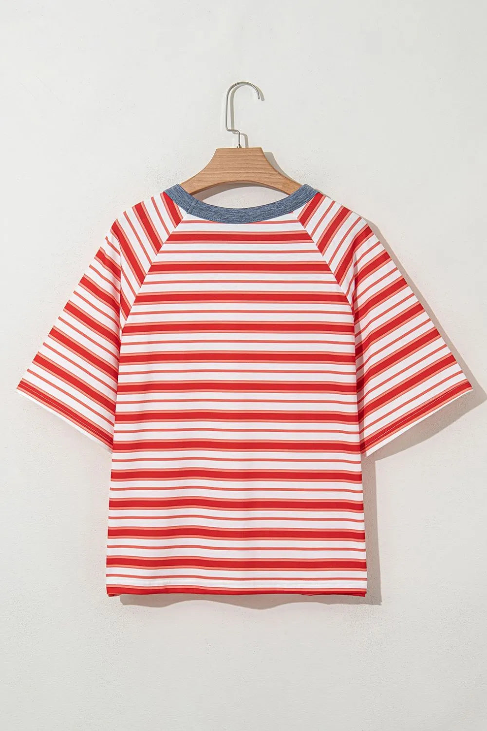 Stripe Print Contrast Collar Raglan Sleeve T Shirt