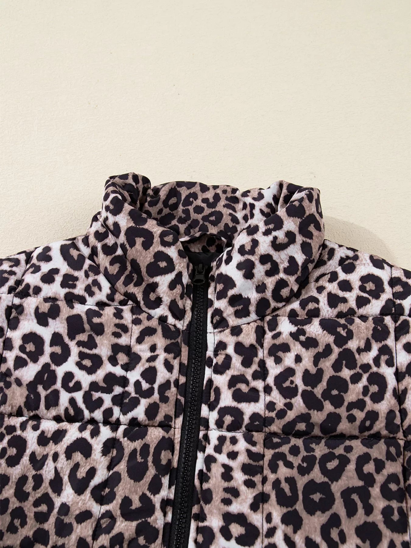 Leopard Quilted Full Zipper Casual Puff Vest