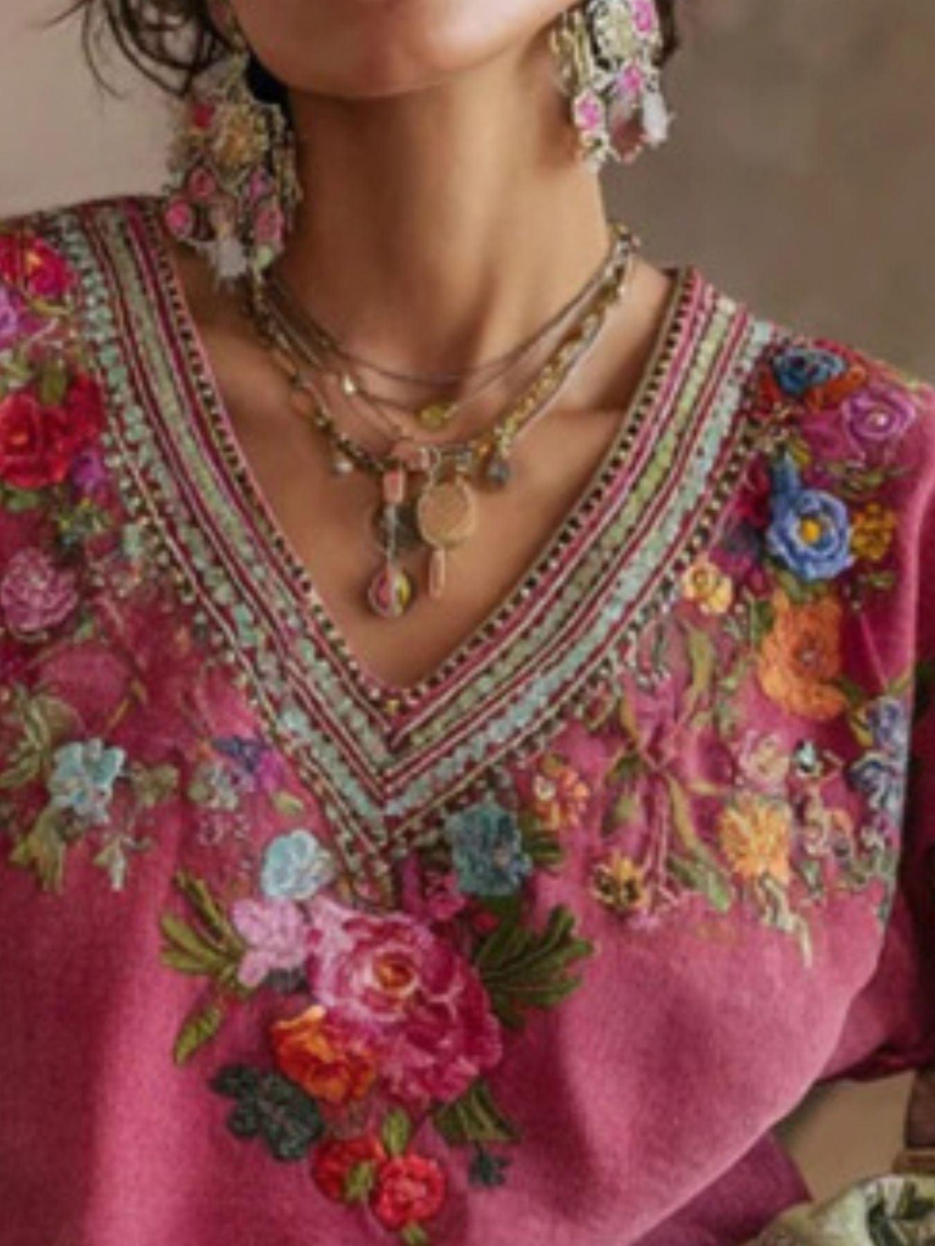 Full Size Floral Embroidered V-Neck Blouse Plus Size