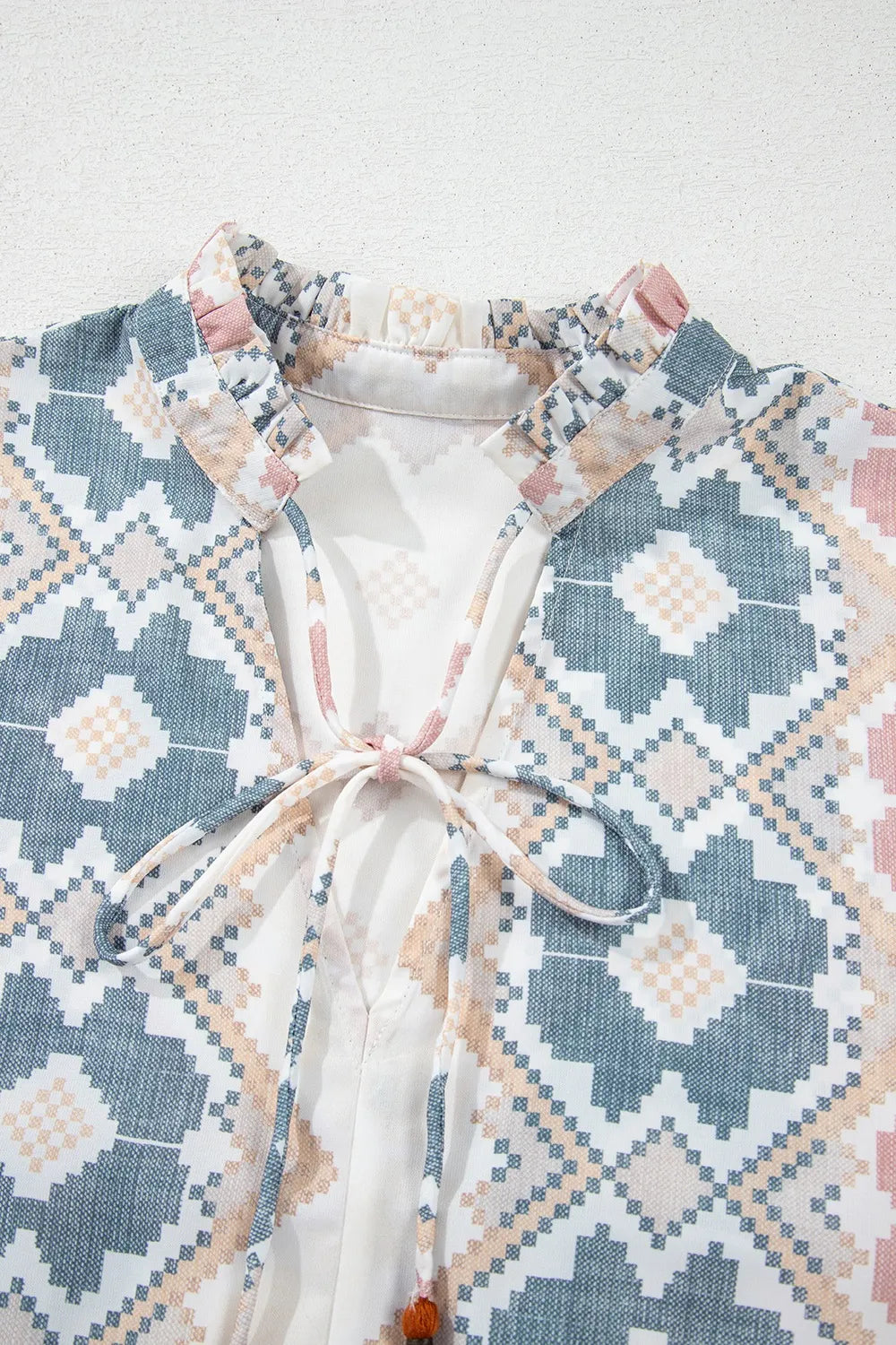 Tassel Tie Neck Balloon Sleeve Blouse