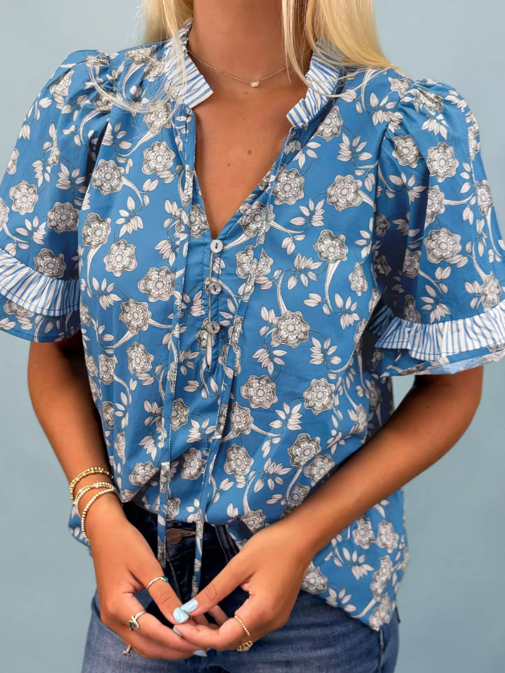 Floral Print Ruffle Sleeve Blouse