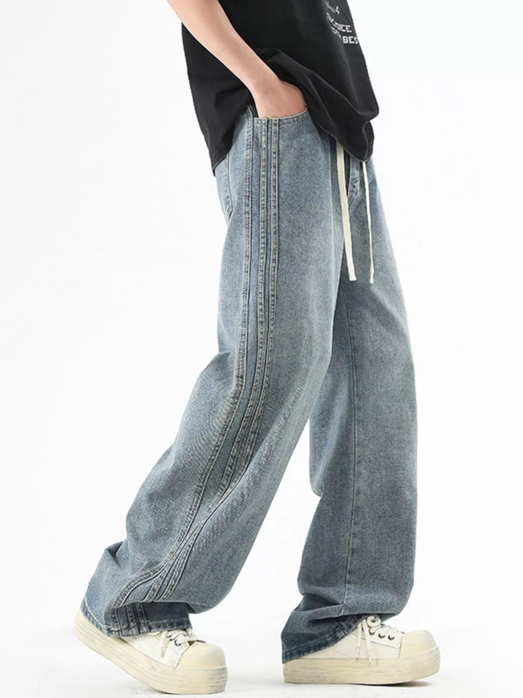 Men's Plus Size Vintage Wash Wide Leg Jeans