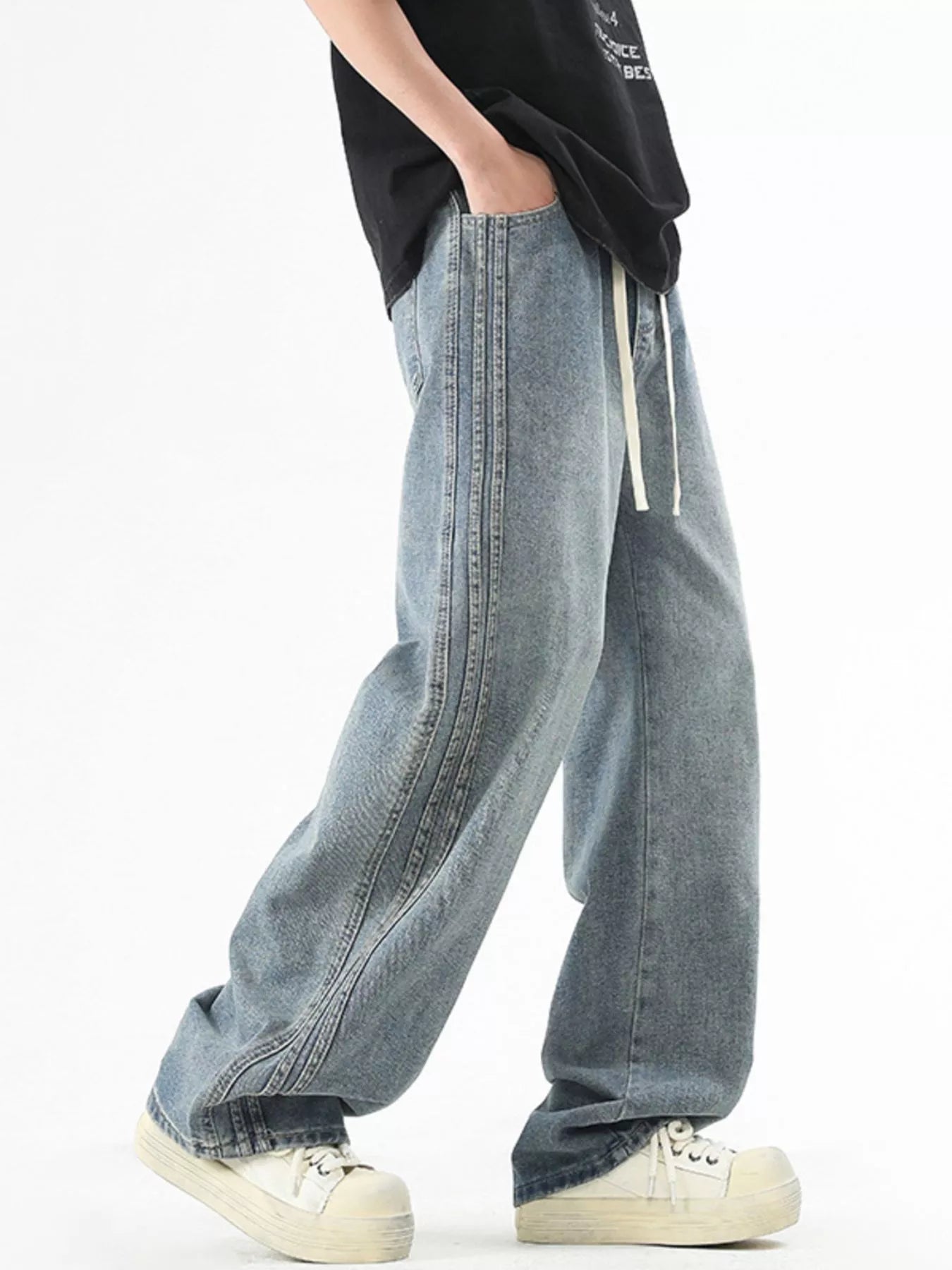 Men's Plus Size Vintage Wash Wide Leg Jeans